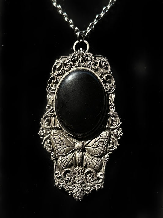 MOTH IN A COFFIN - Mother of Hades Obsidian Necklace