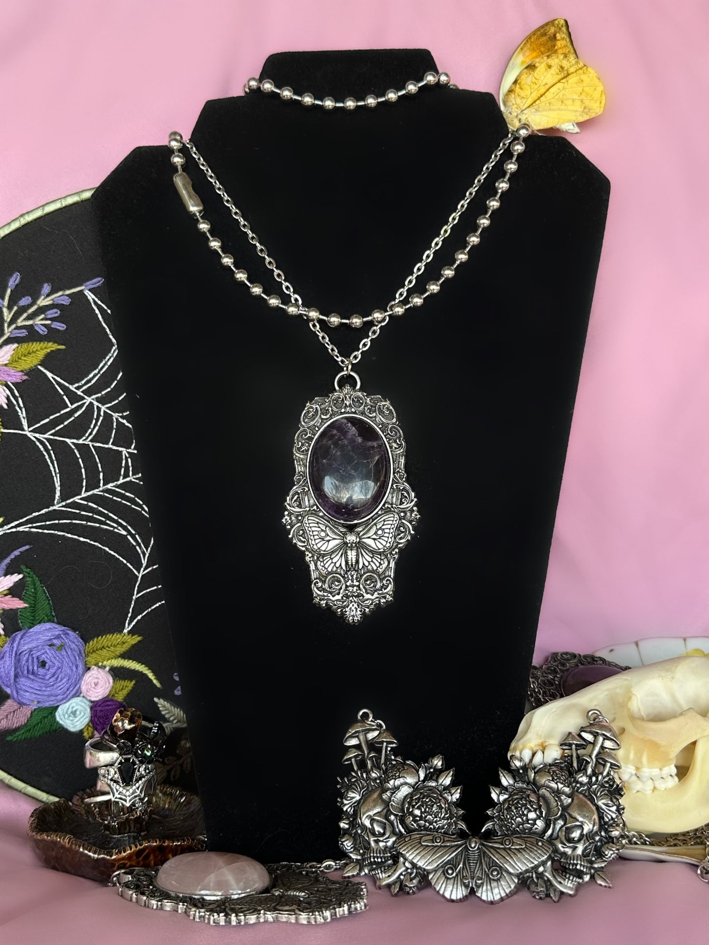 MOTH IN A COFFIN - Mother of Hades Amethyst Necklace
