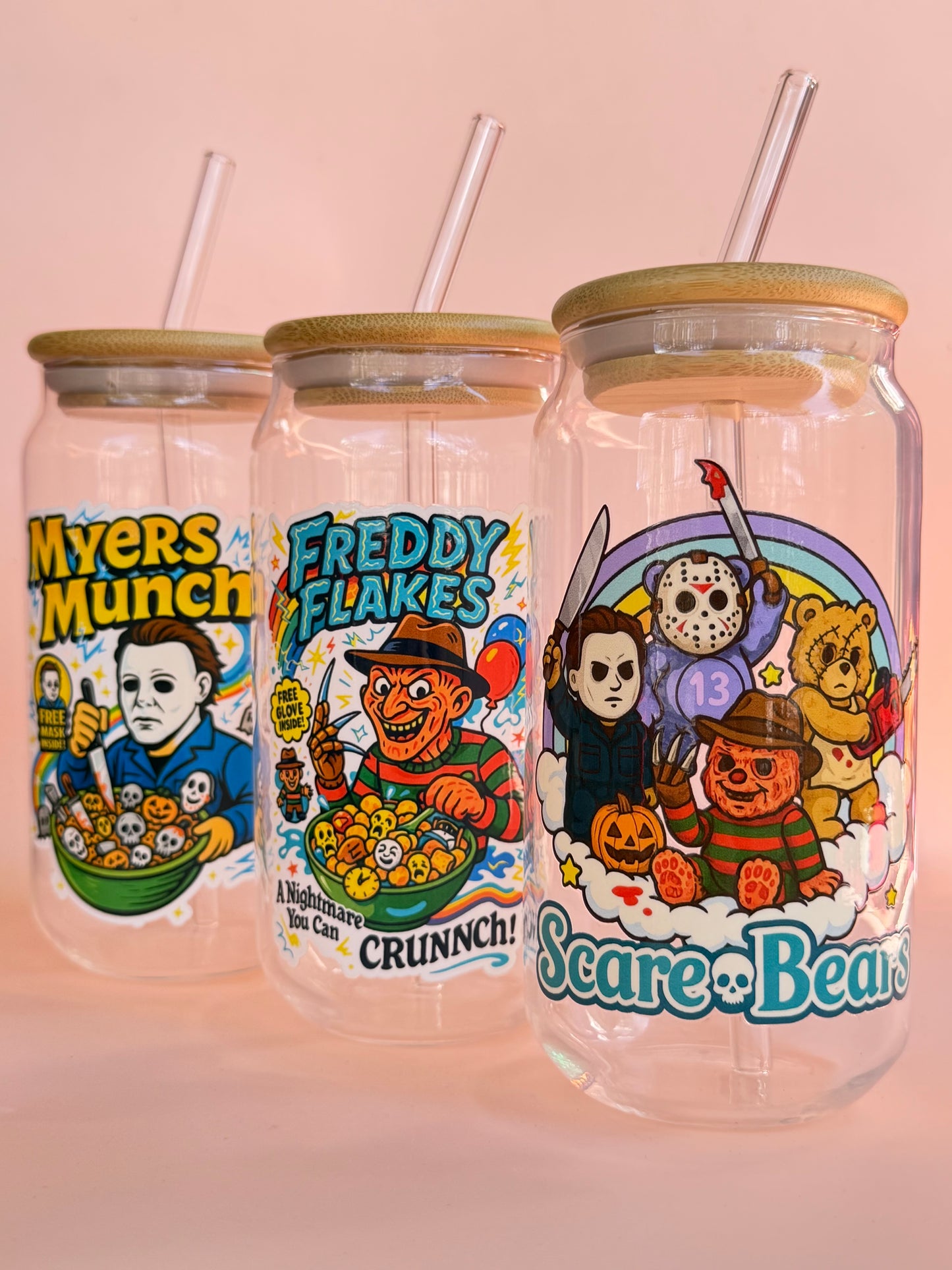 SCARE BEARS- Glass Latte Drink Cup