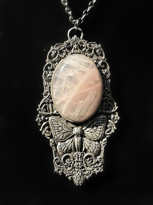 MOTH IN A COFFIN - Mother of Hades Rose Quartz Necklace