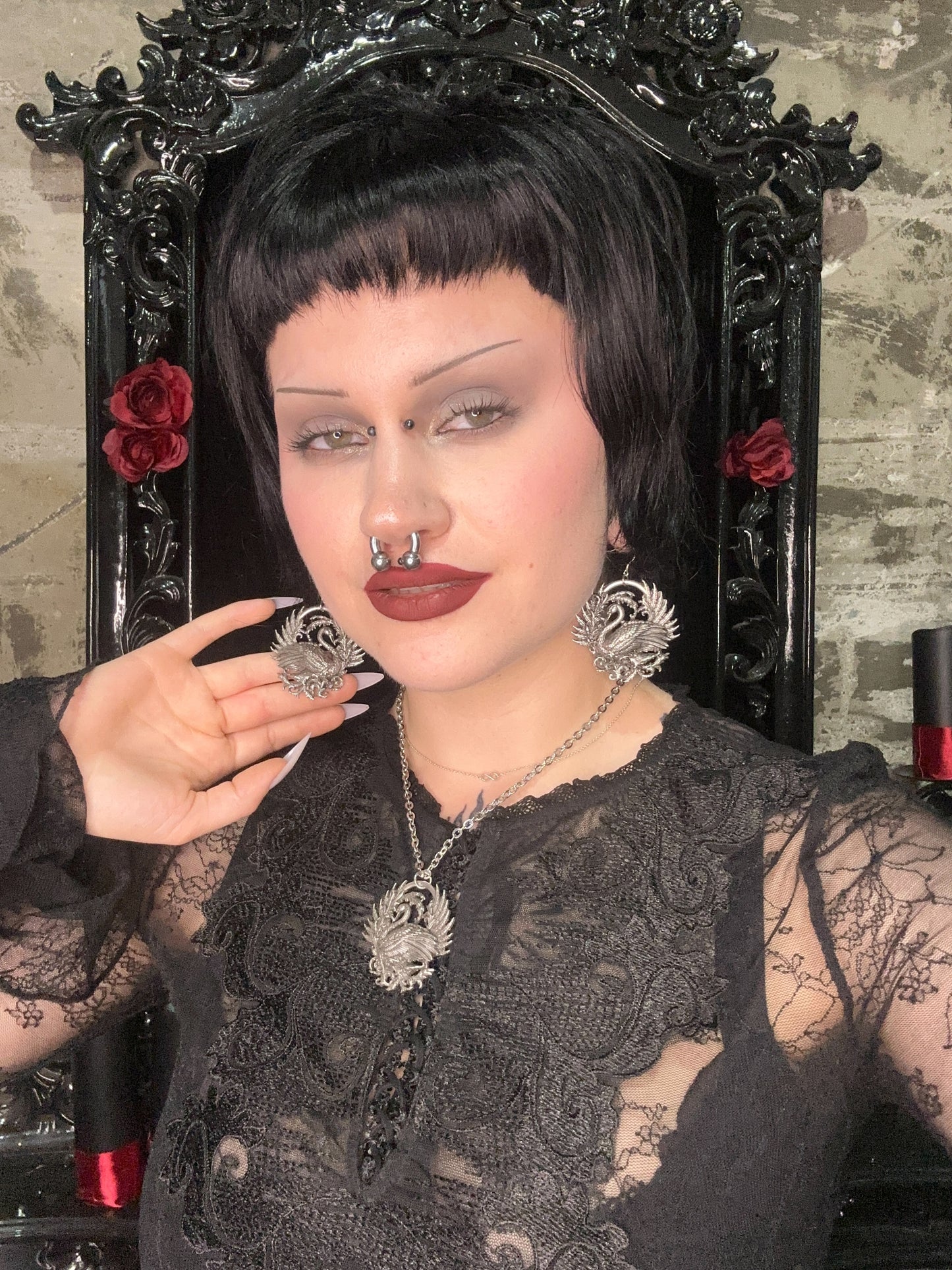 BLACK SWAN - Mother of Hades NIGHT GARDEN Earrings