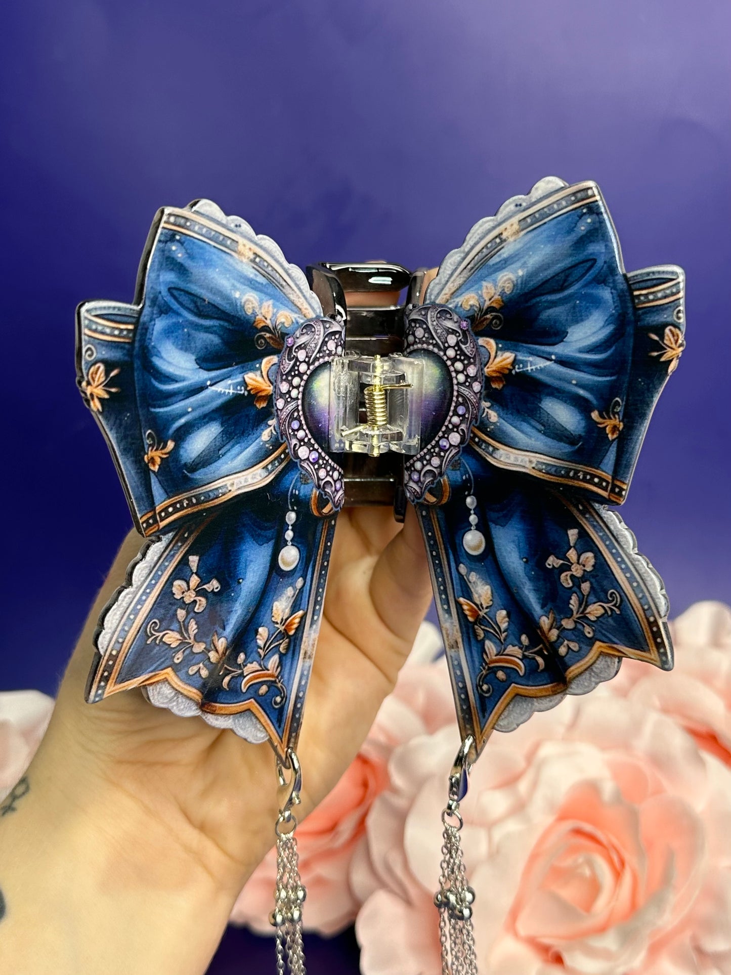 BOW PEEP - Ribbon hair clasp with chain