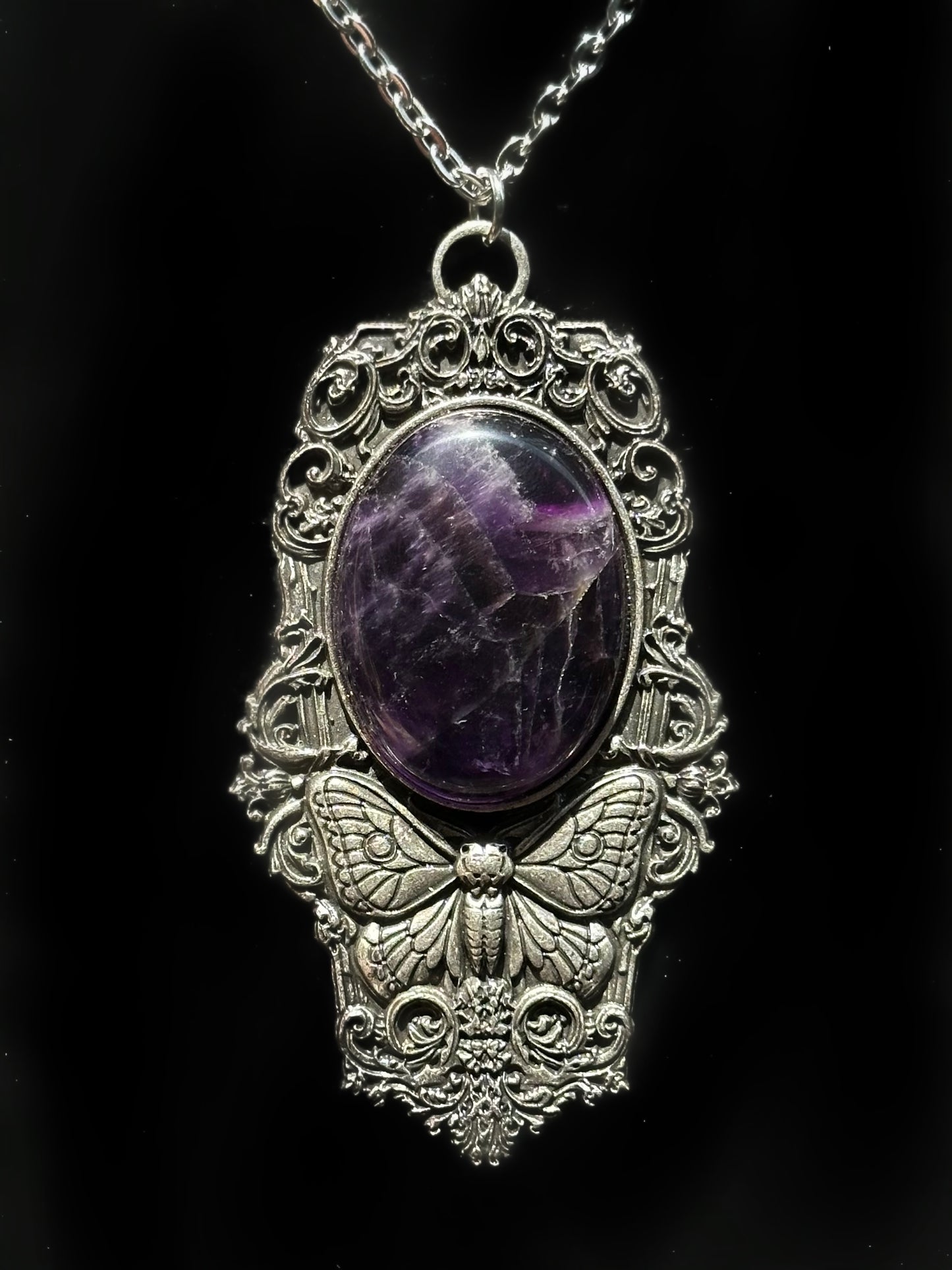 MOTH IN A COFFIN - Mother of Hades Amethyst Necklace