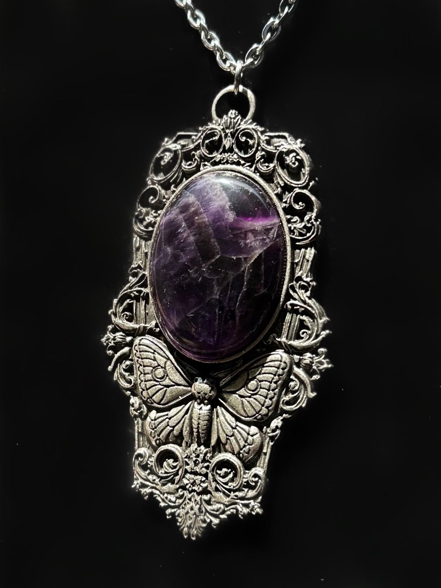 MOTH IN A COFFIN - Mother of Hades Amethyst Necklace