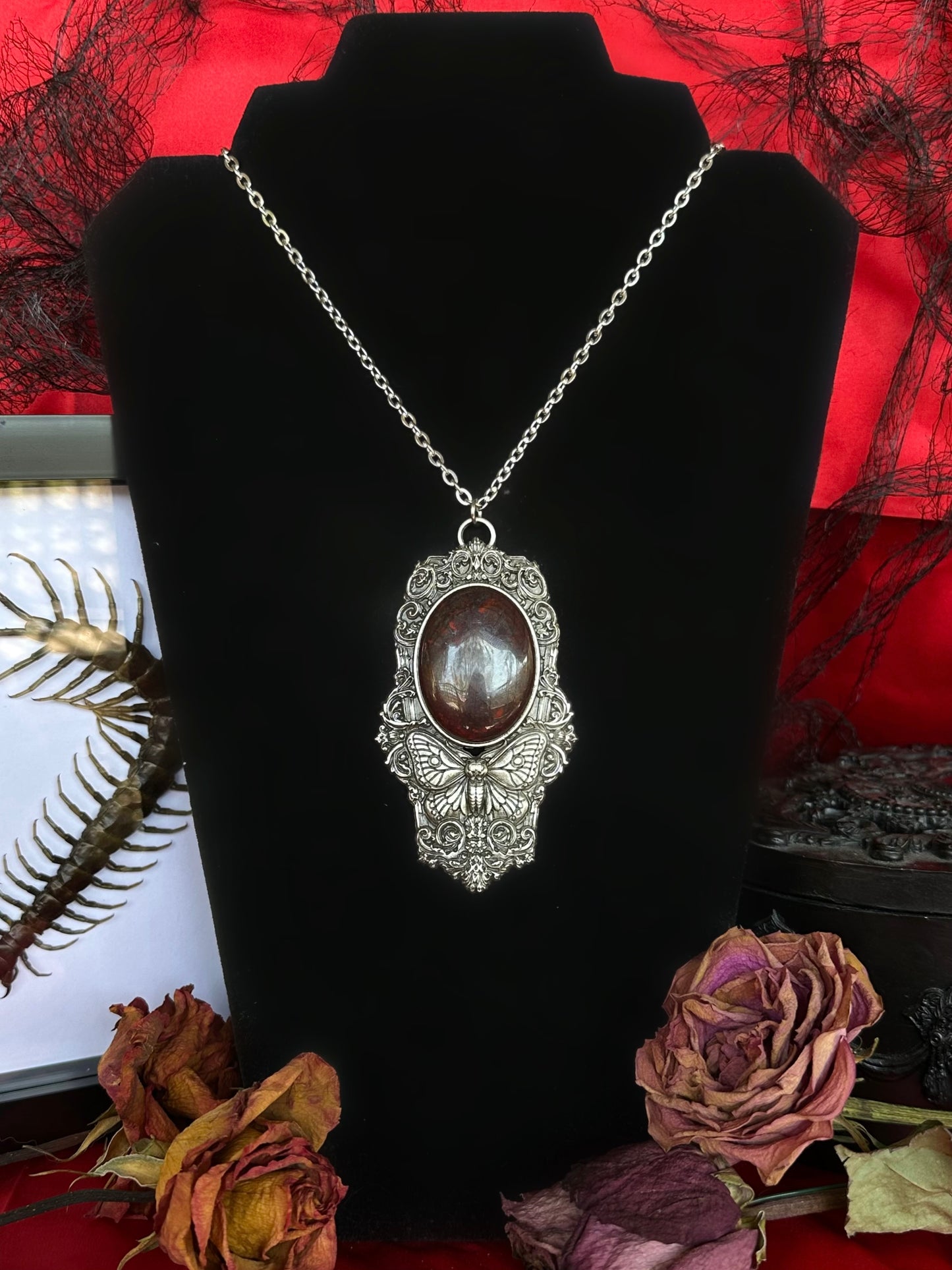 MOTH IN A COFFIN - Mother of Hades Jasper Necklace