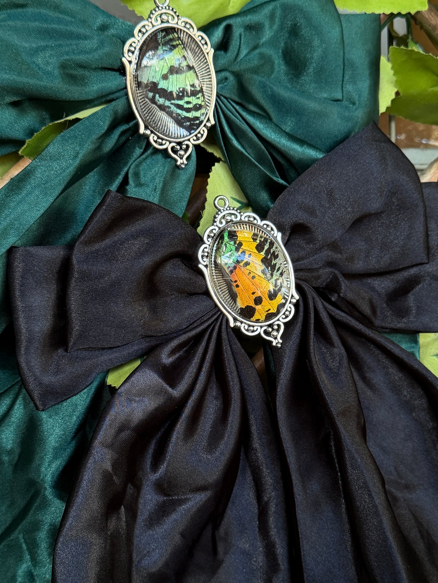 ENCHANTED WING BOW - Genuine Moth Wing Capsule Satin Bow