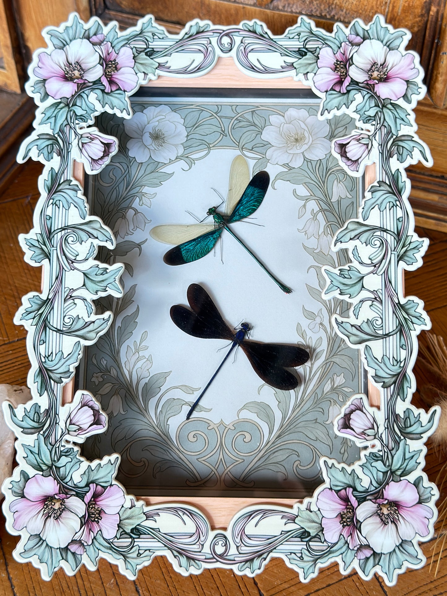 DRAGON FLY DUO Green Metalwing Damselfly & Nila Flashwing Damselfly