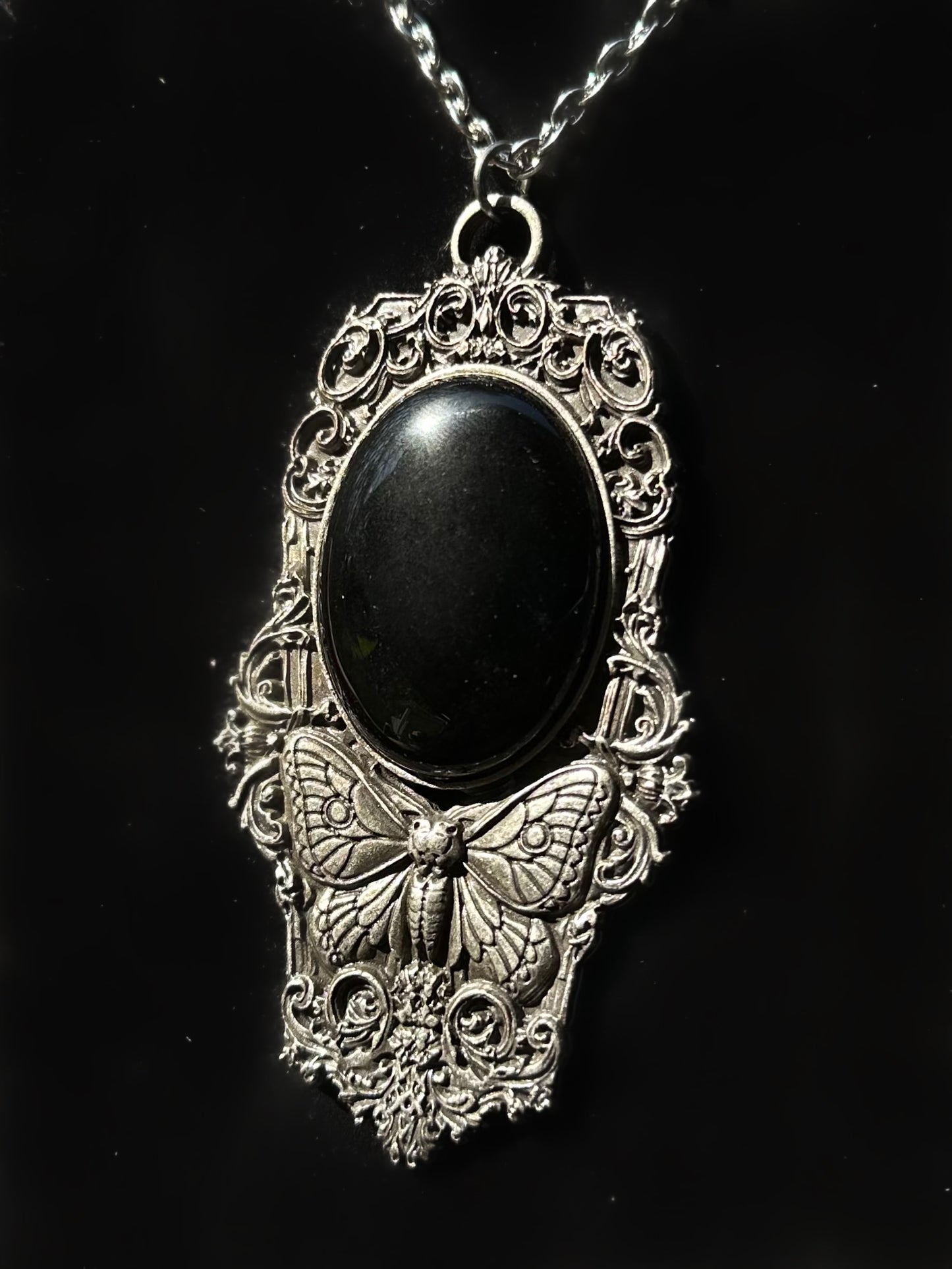 MOTH IN A COFFIN - Mother of Hades Obsidian Necklace