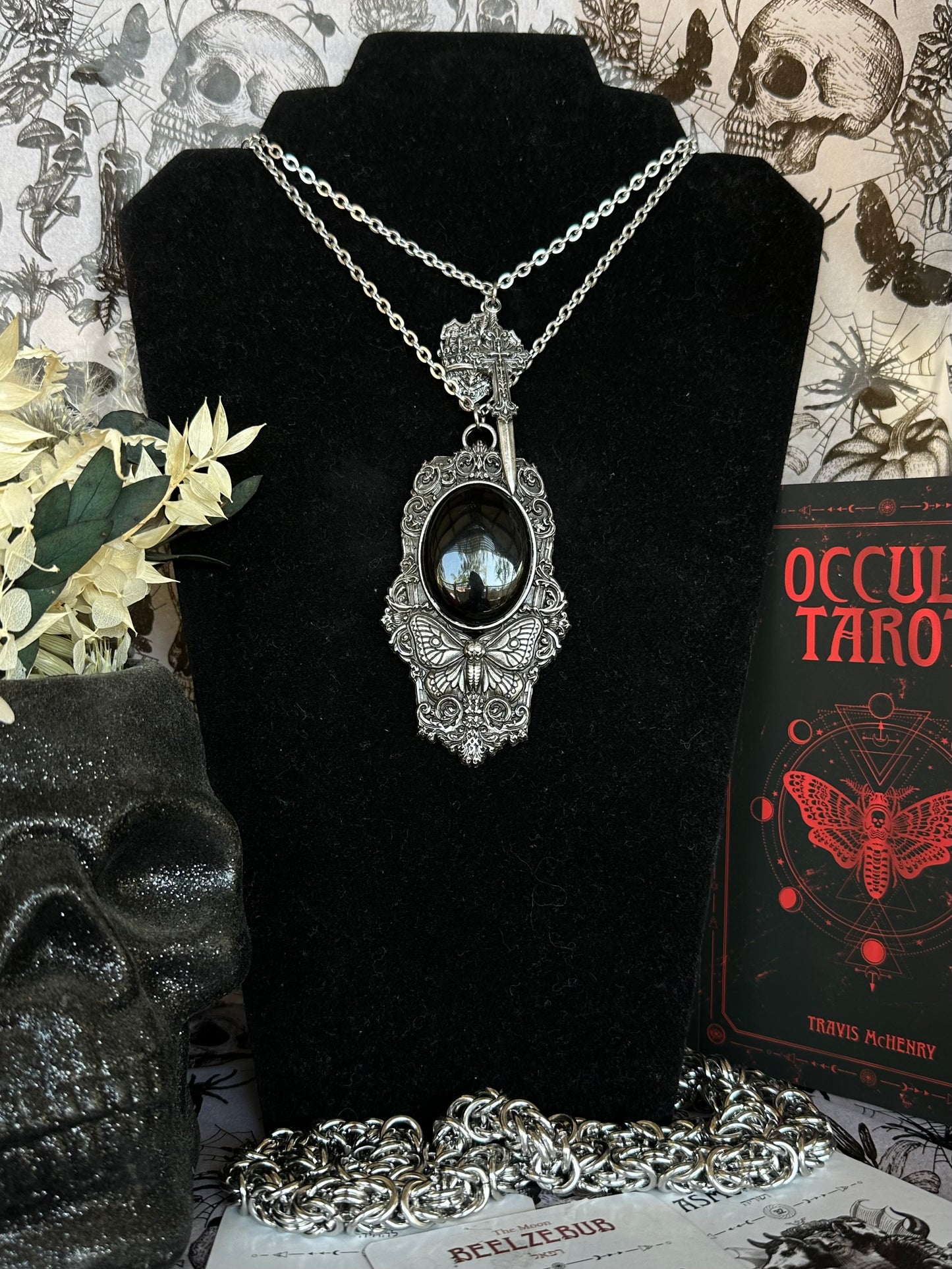 MOTH IN A COFFIN - Mother of Hades Obsidian Necklace