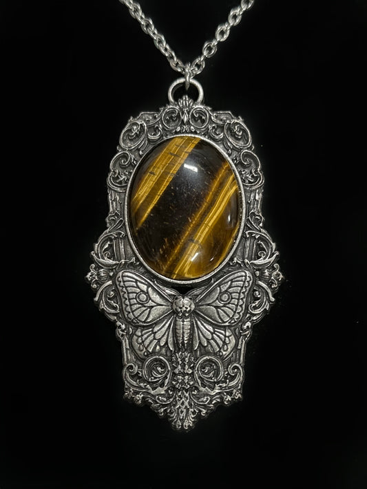 MOTH IN A COFFIN - Mother of Hades Tiger Eye Necklace