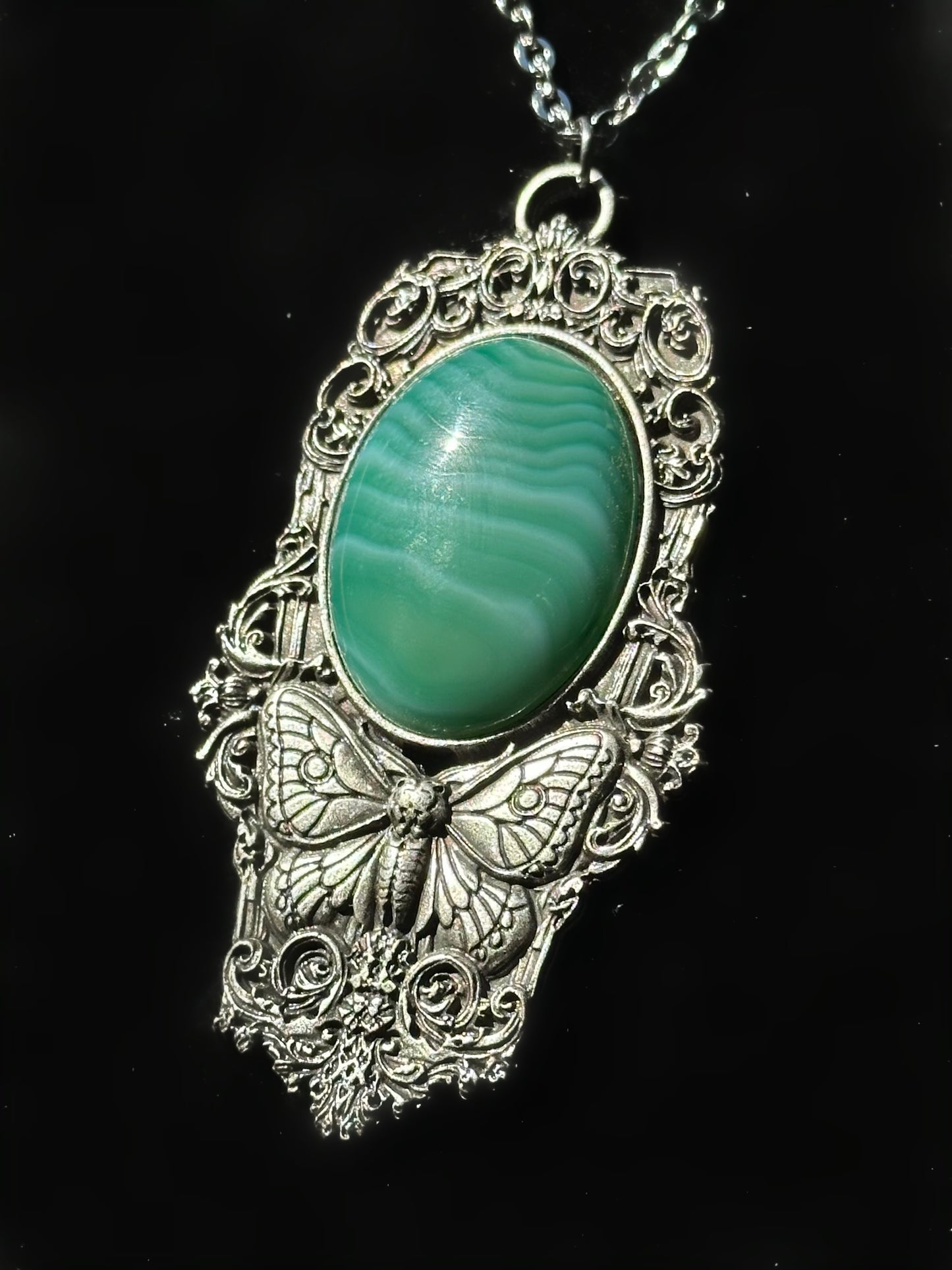 MOTH IN A COFFIN - Mother of Hades Agate Necklace