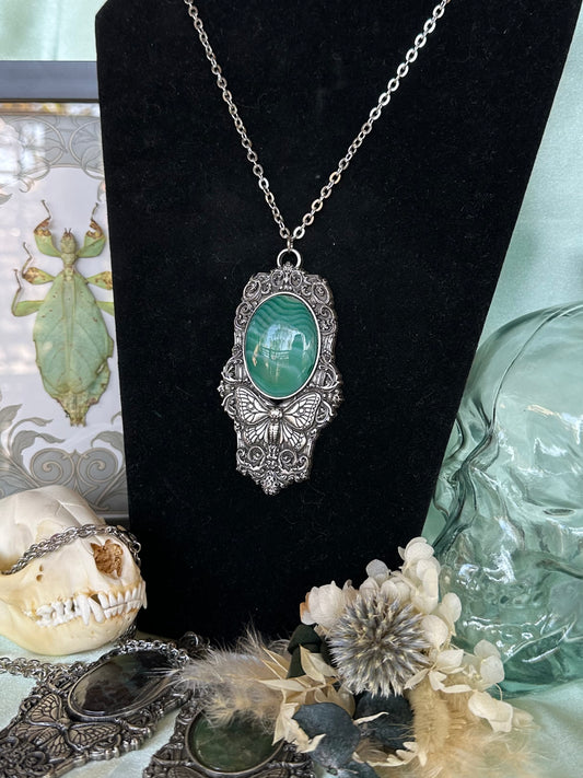 MOTH IN A COFFIN - Mother of Hades Agate Necklace