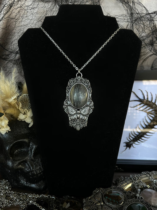 MOTH IN A COFFIN - Mother of Hades Petrified Wood Necklace