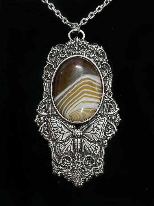 MOTH IN A COFFIN - Mother of Hades Agate Necklace