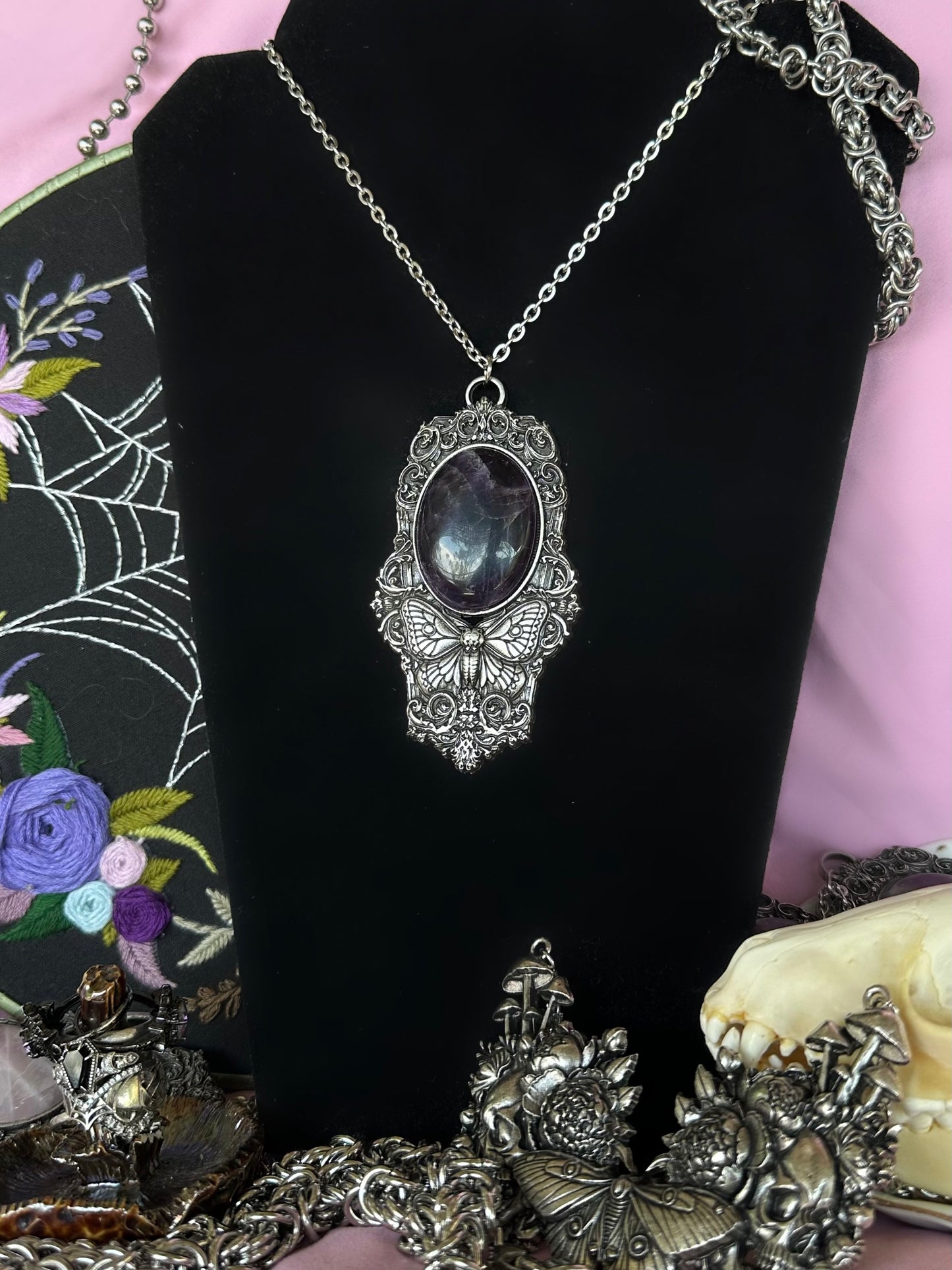 MOTH IN A COFFIN - Mother of Hades Amethyst Necklace