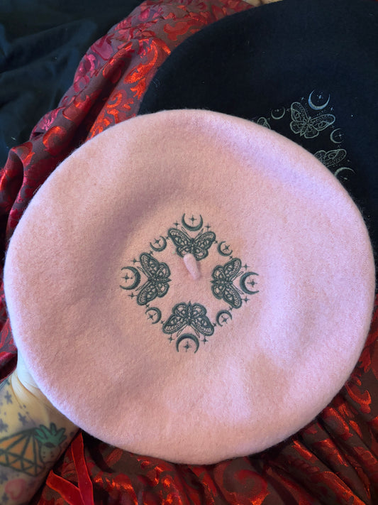 MOTH & MOON -  embroidered beret